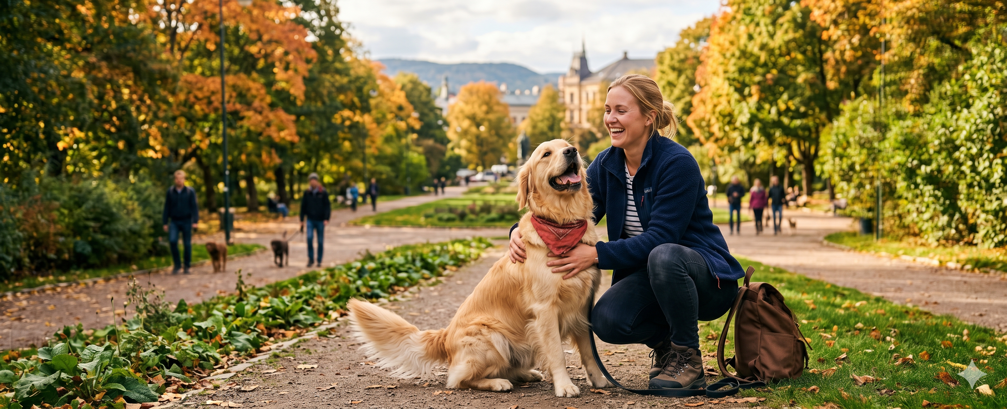 Glad hund med eier i parken